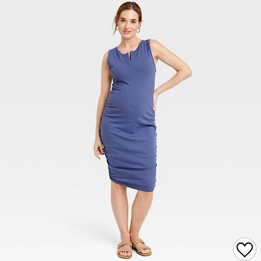 Blue Ribbed Tank Maternity Dress - Isabel Maternity by Ingrid & Isabel Size M